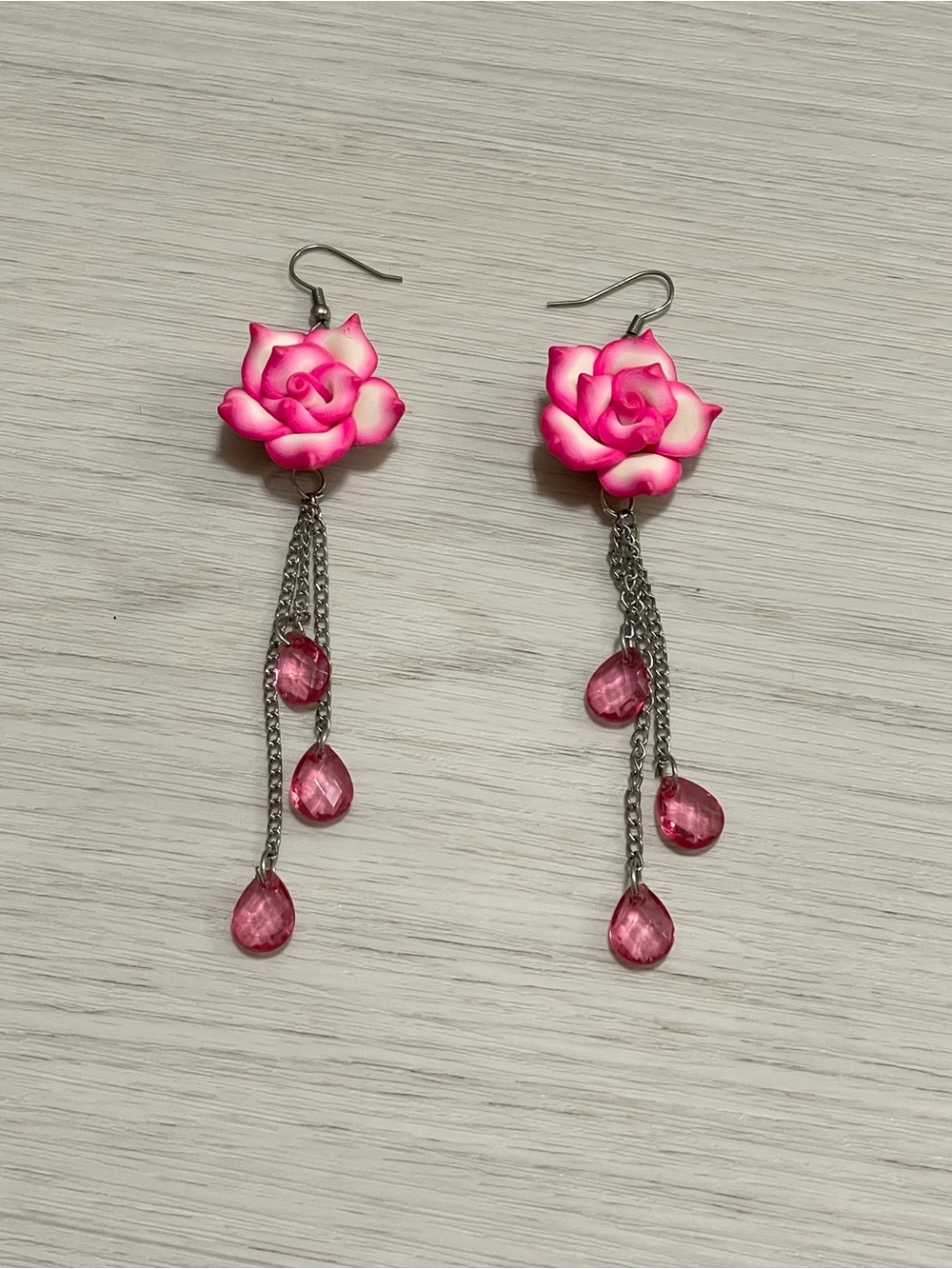 Pink Rose Drop Earrings